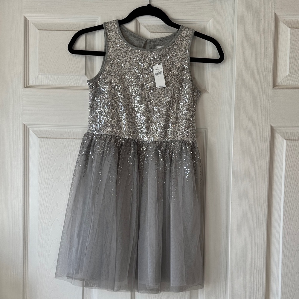 Gap Kid Silver Sequin Tulle Dress